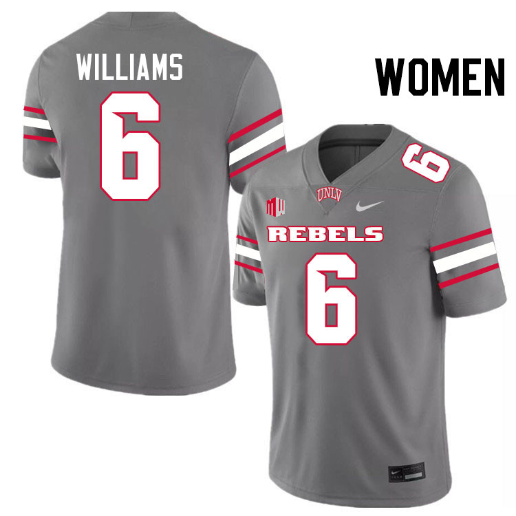 Women #6 Hajj-Malik Williams UNLV Rebels College Football Jerseys Stitched-Grey